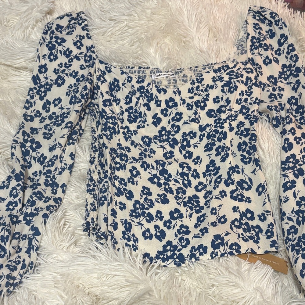 Reformation Reign Floral Blue Top